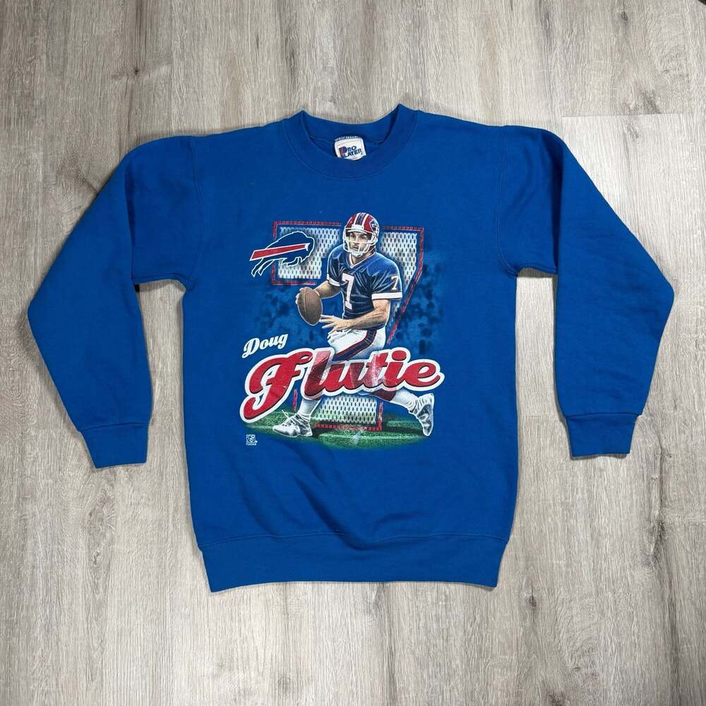 Vintage Boys Pro Player Buffalo Bills Doug Flutie Crewneck Sweater Large 14/16